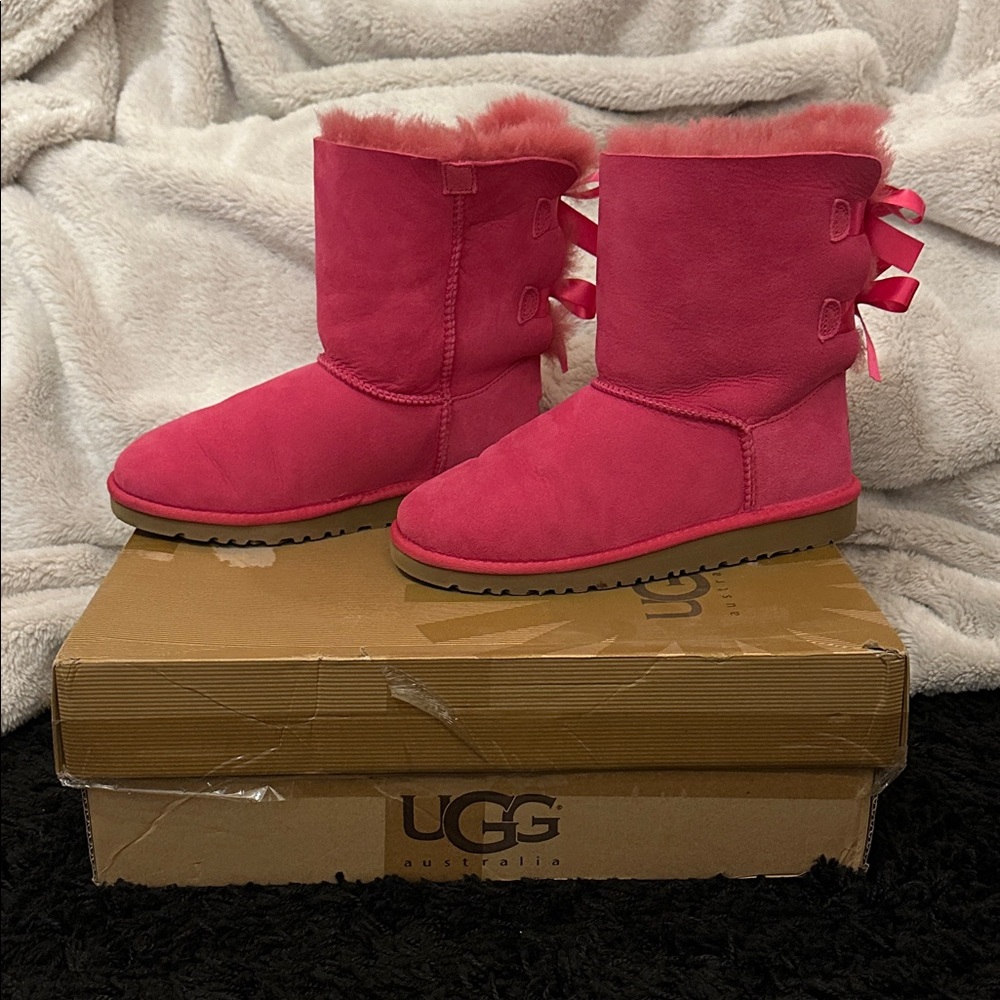 UGG Fuchsia K Bailey Bow boots with Satin Bows
